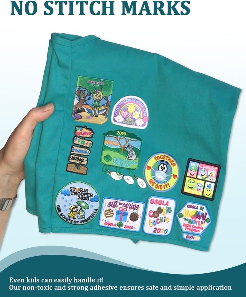 Mogseek 8 Pack Patch Magic Adhesive, Girl Scout Patch Adhesive Washable Double-Sided Glue for Scout Badges, Patches, Fabric, and More, Cut to Fit Freestyle, No Sew No Iron - Image 5